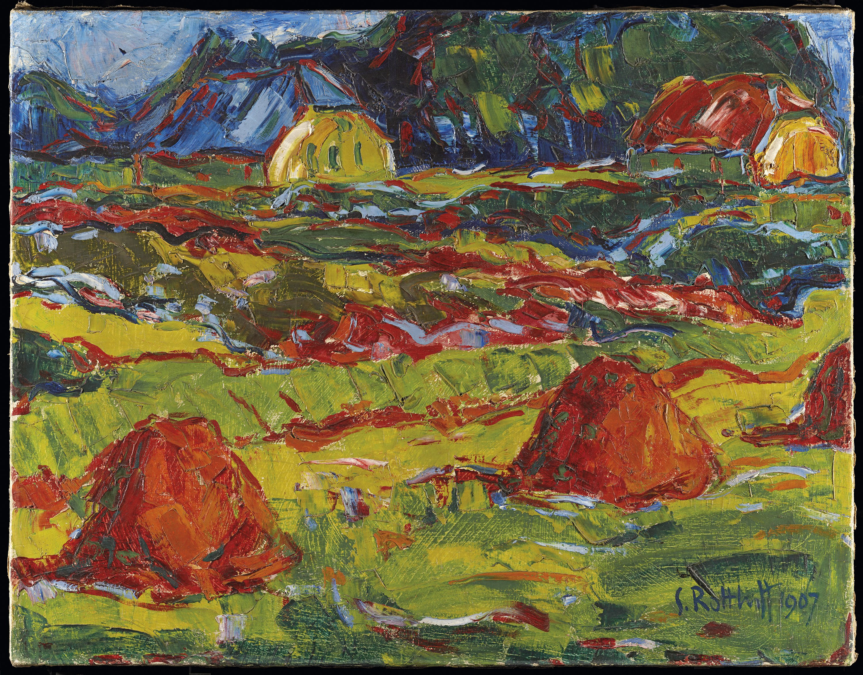 KARL SCHMIDT - ROTTLUFF、FRAU MIT ERNTEHU Karl Schmidt-Rottluff | Stilleben mit Holzplastik (1949